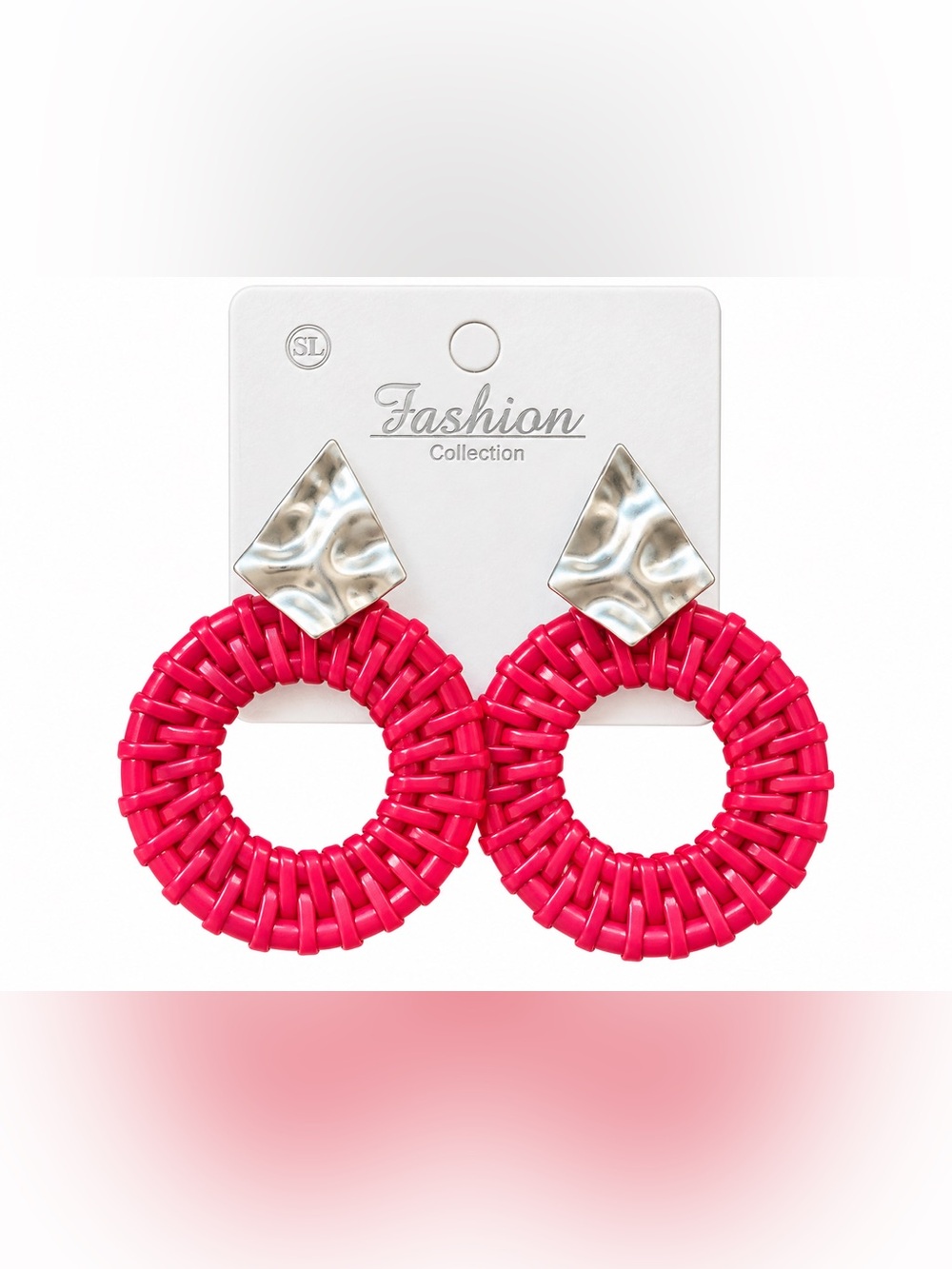 Fashion Collection Hot Pink Woven Statement Drop Earrings Silver Tone